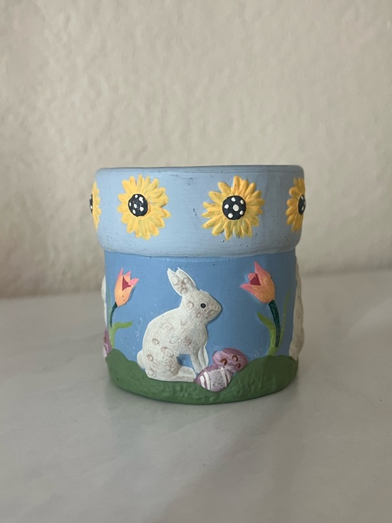 Floral Bunny Blue Decorative Ceramic Pot Easter Eggs - Picture 2 of 8